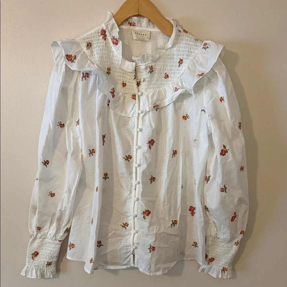 Sezane Donna Floral Embroidered Top Size L - Picture 2 of 6